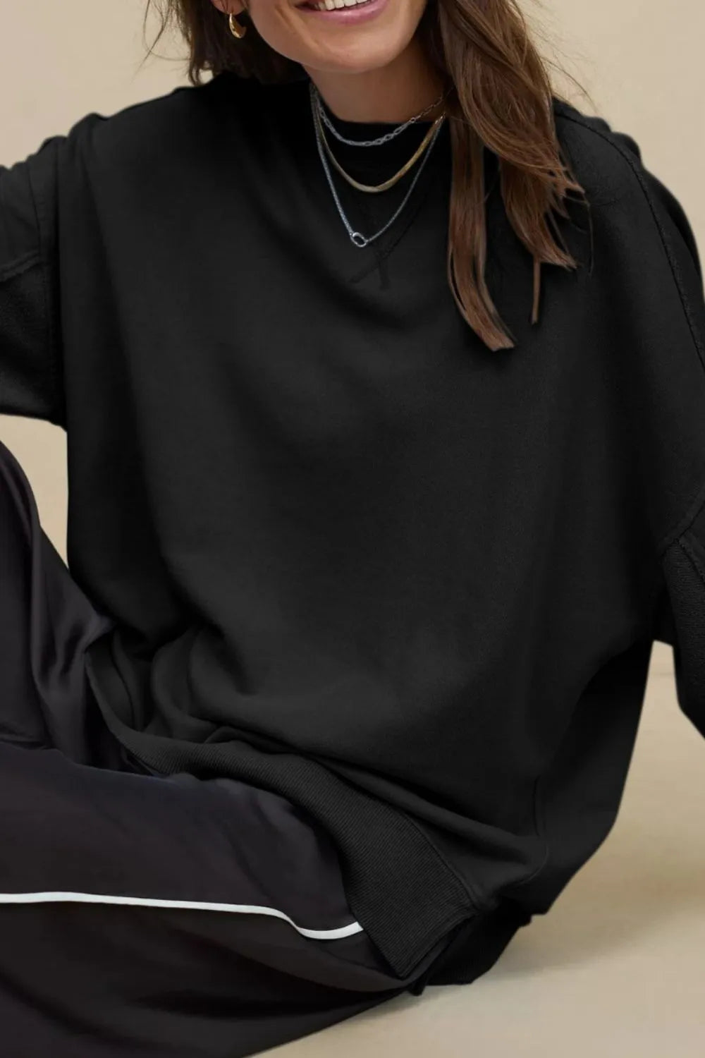 Side Slit Streetwear Sweatshirt – same ANTHEM | Casual Style for Soulmates & Lovers - Black / XL