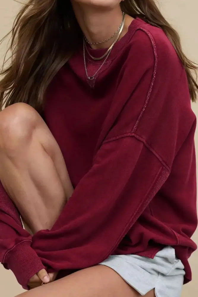 Side Slit Streetwear Sweatshirt – same ANTHEM | Casual Style for Soulmates & Lovers - Burgundy / XL