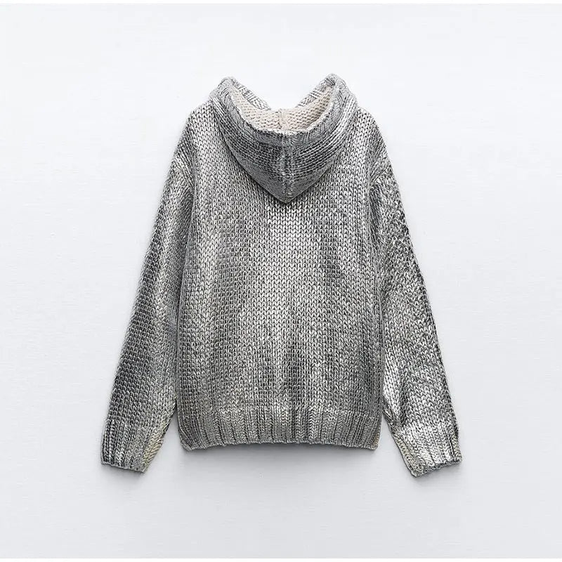 Silver Metallic Hooded Knit Sweater – Dreamy Streetwear | same ANTHEM