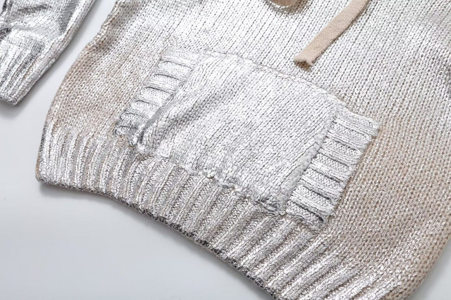 Silver Metallic Hooded Knit Sweater – Dreamy Streetwear | same ANTHEM