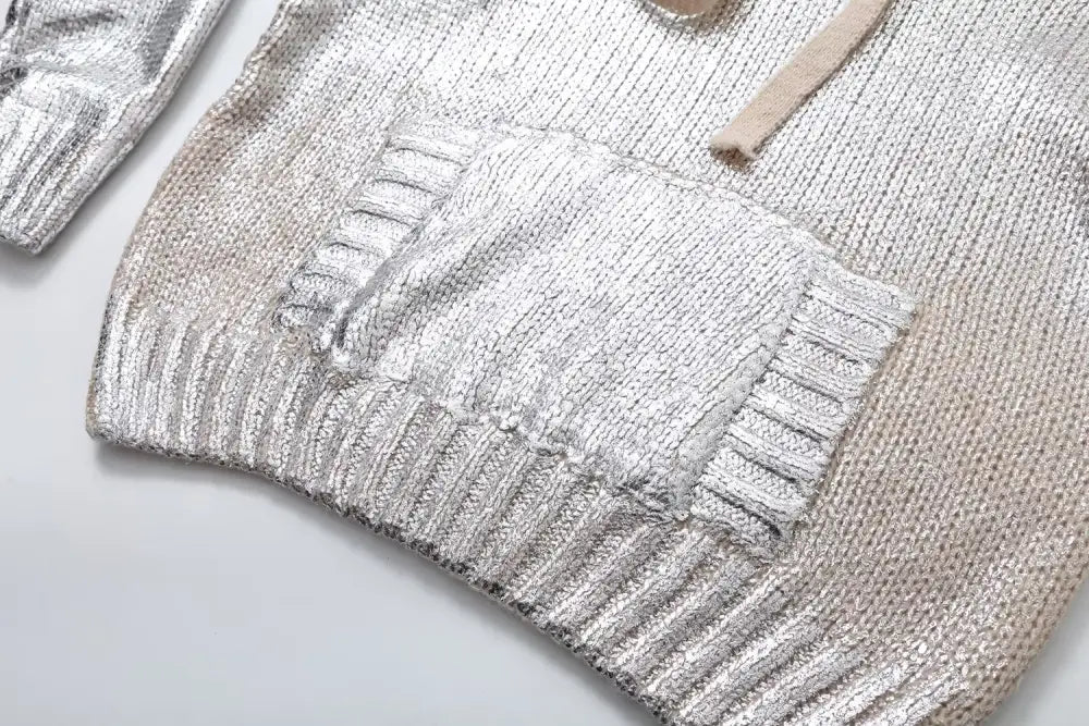 Silver Metallic Hooded Knit Sweater – Dreamy Streetwear | same ANTHEM