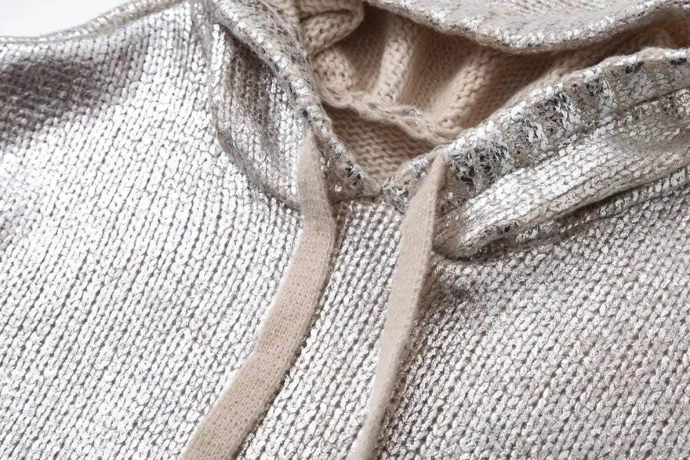Silver Metallic Hooded Knit Sweater – Dreamy Streetwear | same ANTHEM