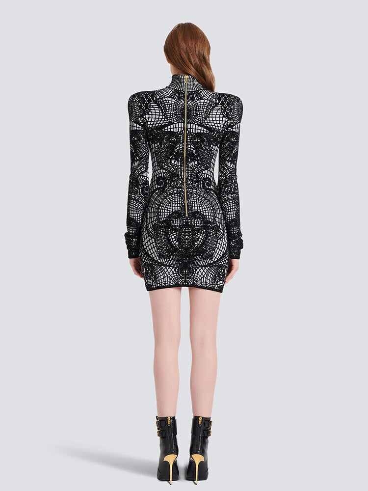 Skinny Stand Collar Print Dress | same ANTHEM.
