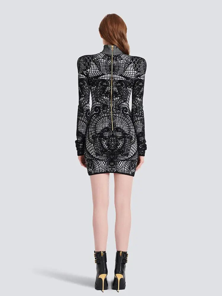 Skinny Stand Collar Print Dress | same ANTHEM.