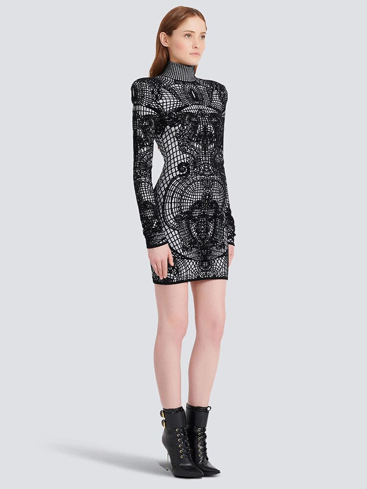 Skinny Stand Collar Print Dress | same ANTHEM.