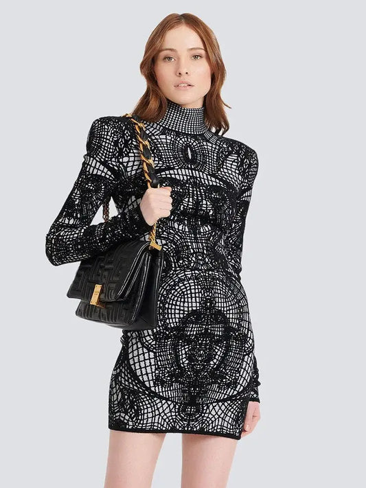 Skinny Stand Collar Print Dress | same ANTHEM.