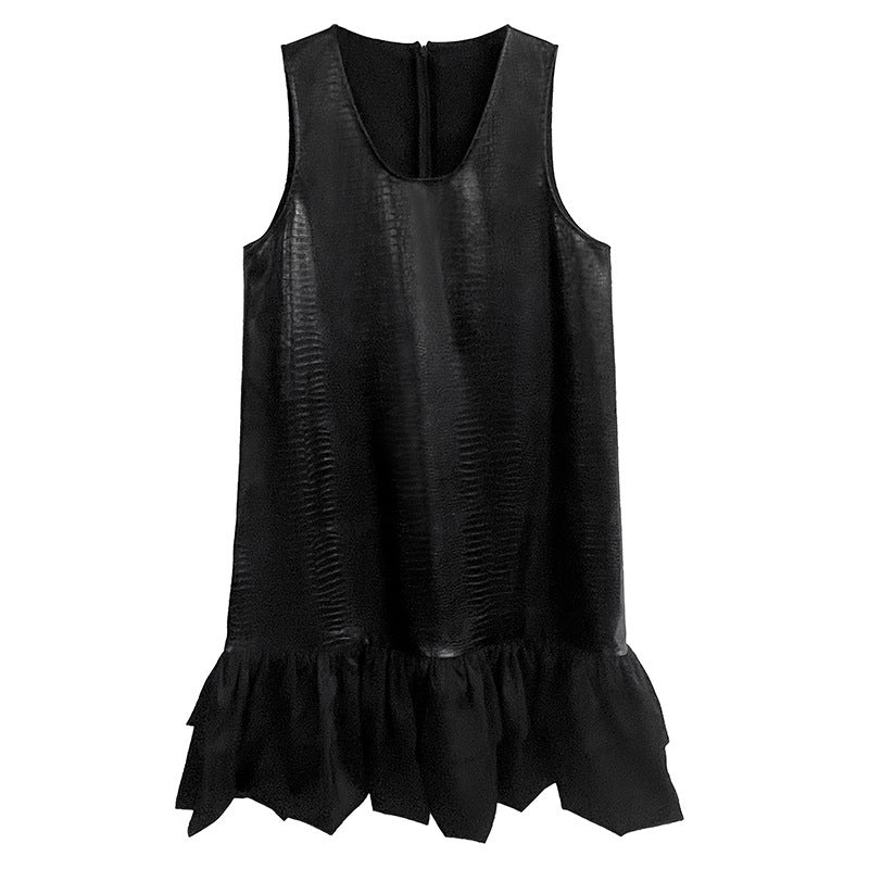 Sleeveless Vest PU Leather Dress | Elegant Vintage Streetwear | same ANTHEM - Black / S