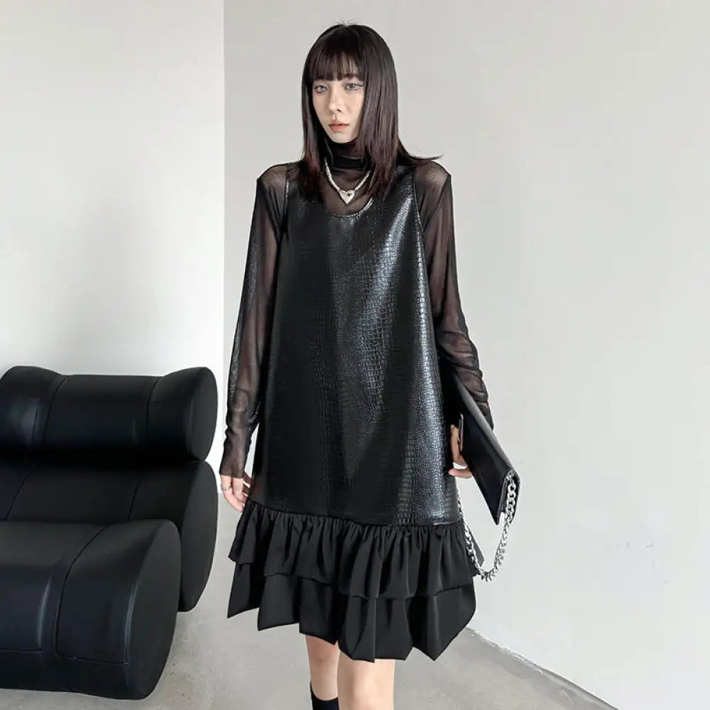 Sleeveless Vest PU Leather Dress | Elegant Vintage Streetwear | same ANTHEM