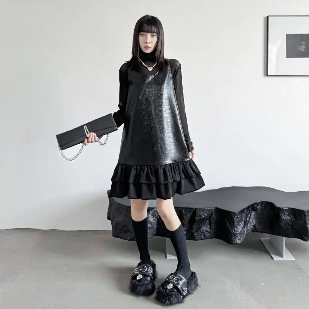Sleeveless Vest PU Leather Dress | Elegant Vintage Streetwear | same ANTHEM