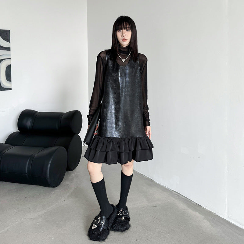 Sleeveless Vest PU Leather Dress | Elegant Vintage Streetwear | same ANTHEM