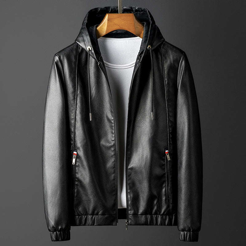 Slim-Fit Hooded Leather Jacket Men – Classic Casual Streetwear | same ANTHEM
