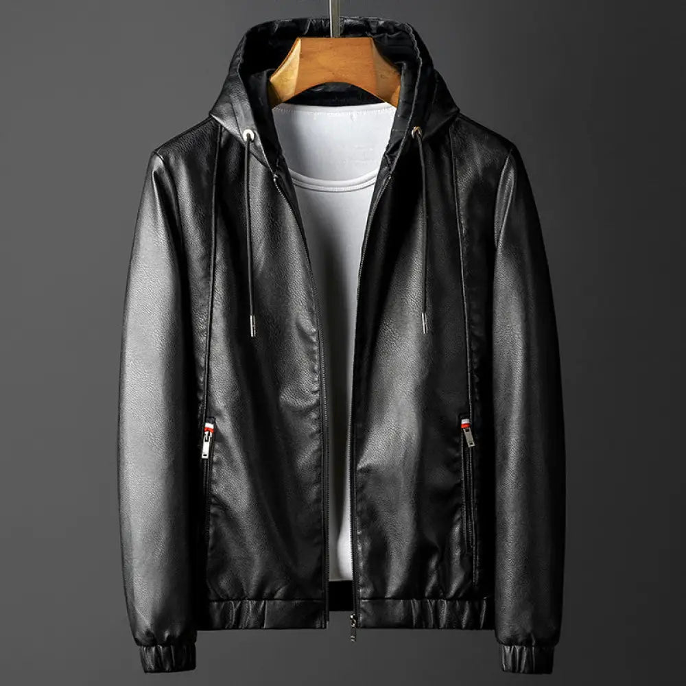 Slim-Fit Hooded Leather Jacket Men – Classic Casual Streetwear | same ANTHEM