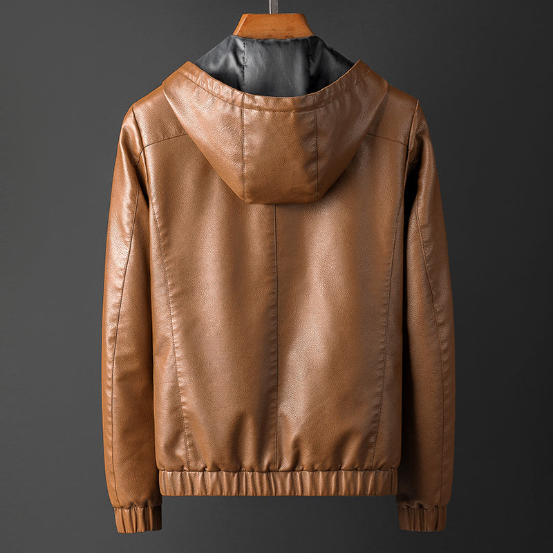 Slim-Fit Hooded Leather Jacket Men – Classic Casual Streetwear | same ANTHEM