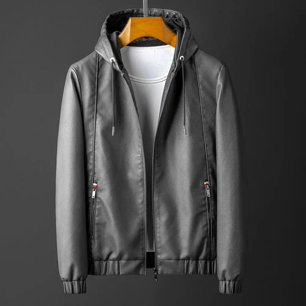 Slim-Fit Hooded Leather Jacket Men – Classic Casual Streetwear | same ANTHEM