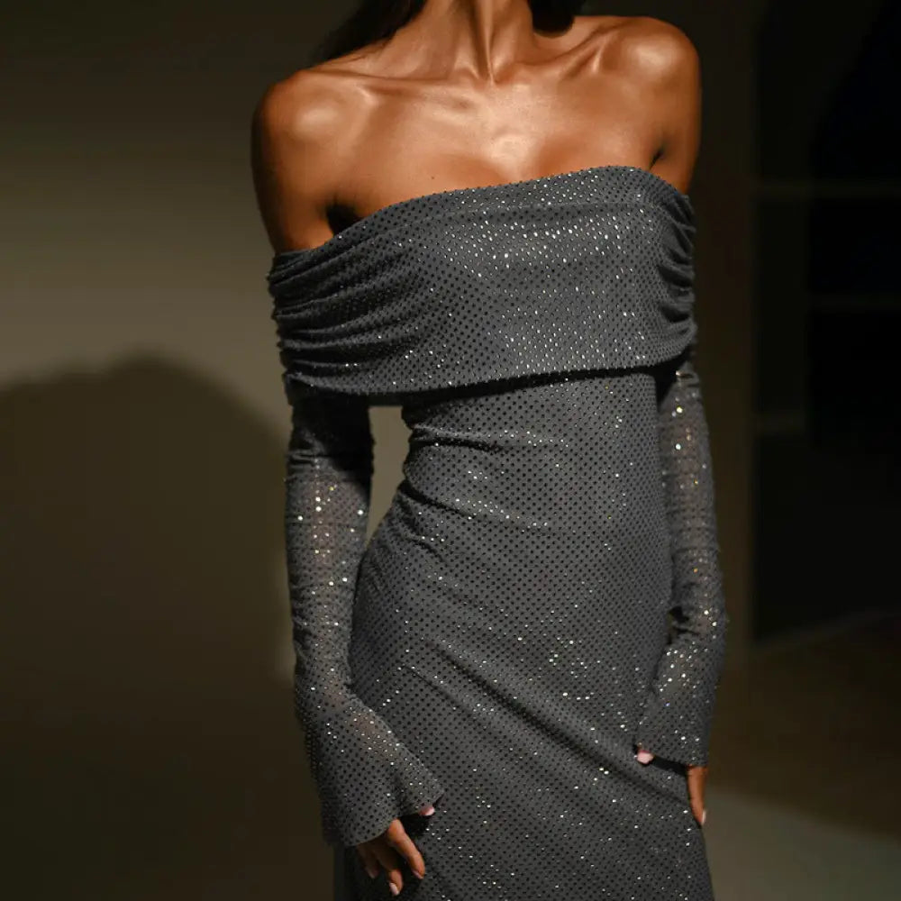 Slim-fit Off-Neck Panel Pressing Dress – Women’s Streetwear | same ANTHEM