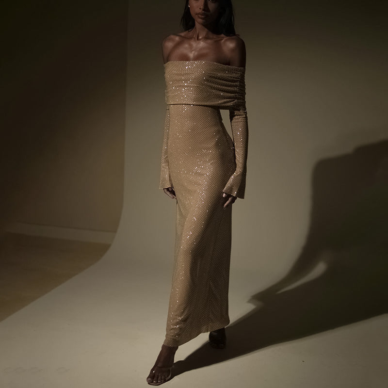 Slim-fit Off-Neck Panel Pressing Dress – Women’s Streetwear | same ANTHEM