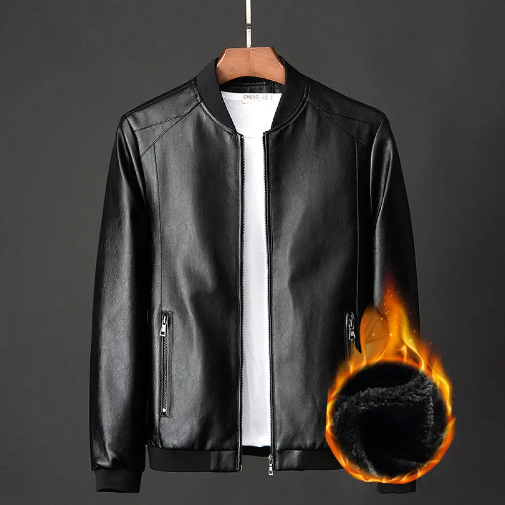 Slim Leather Jacket – Classic Urban & Soulful | same ANTHEM - 817Black plus velvet / 3XL