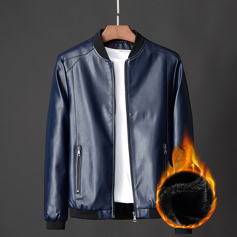 Slim Leather Jacket – Classic Urban & Soulful | same ANTHEM - 817Blue plus velvet / 3XL