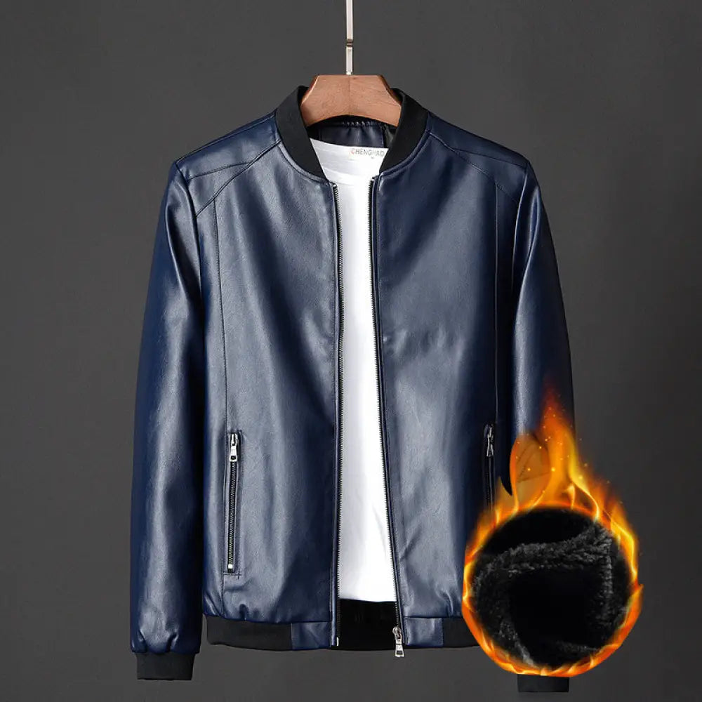 Slim Leather Jacket – Classic Urban & Soulful | same ANTHEM - 817Blue plus velvet / 3XL