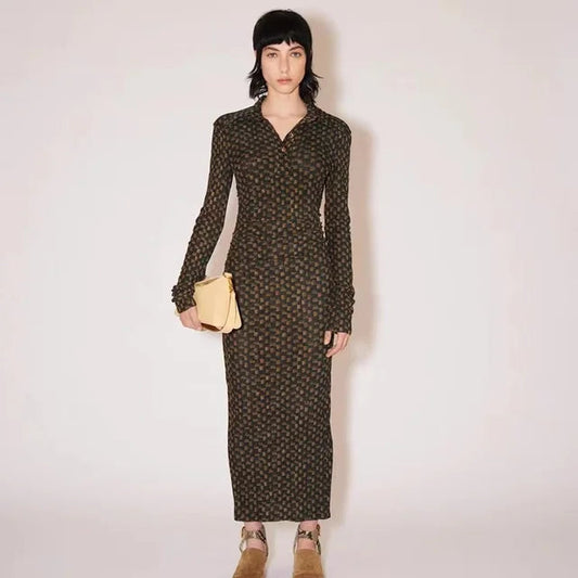 Slim Waist Pleated Shirt Dress | same ANTHEM. - Dark Grey / S