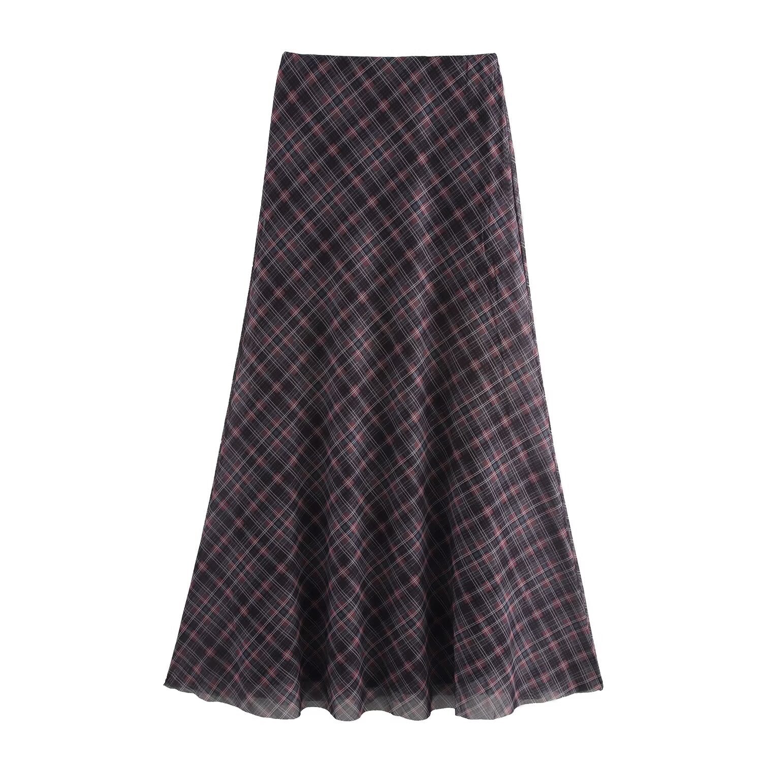 Slimming Plaid Silk Skirt – dreamy soulmate streetwear | same ANTHEM. - Dark brown / XS