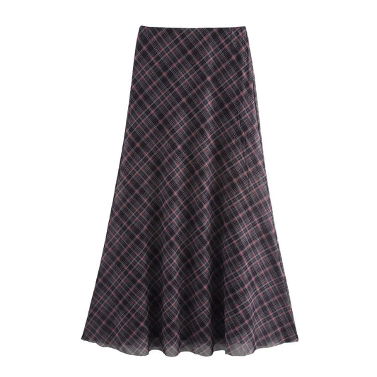Slimming Plaid Silk Skirt – dreamy soulmate streetwear | same ANTHEM. - Dark brown / XS