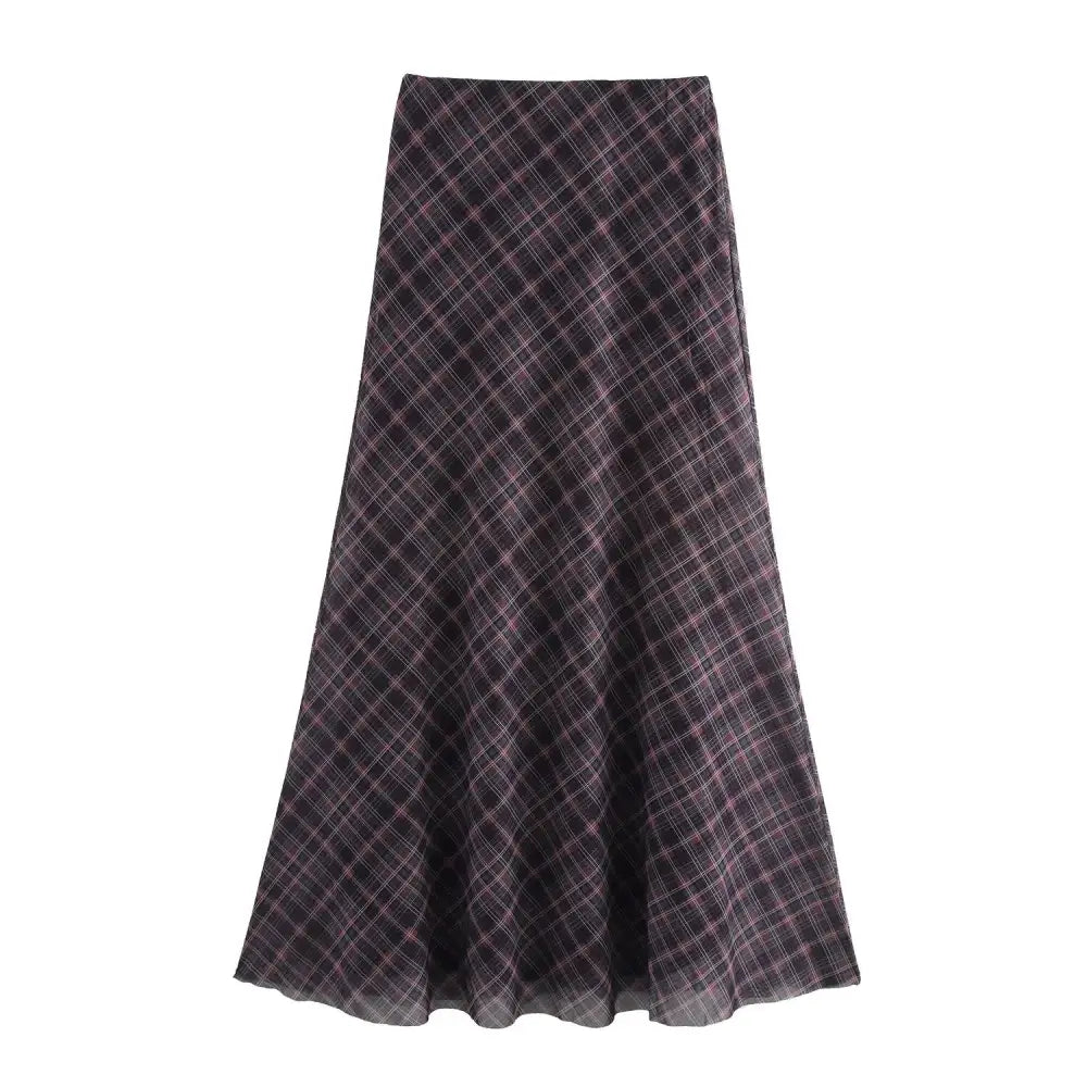Slimming Plaid Silk Skirt – dreamy soulmate streetwear | same ANTHEM. - Dark brown / XS