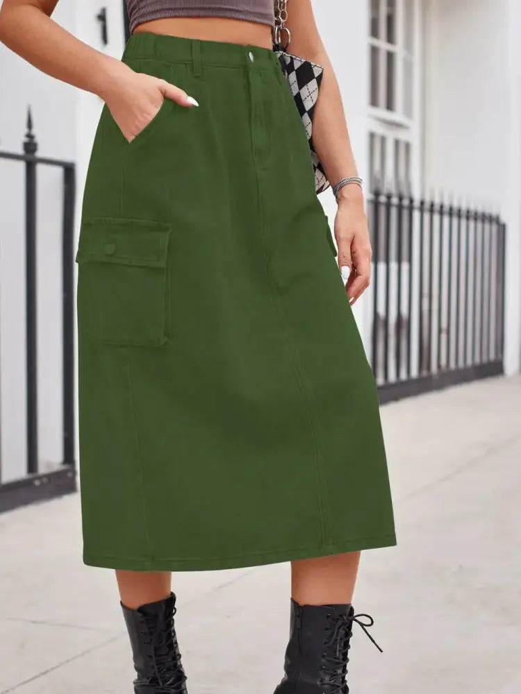 Slit Button Denim Skirt with Pockets – Streetwear Soulmate Style | same ANTHEM