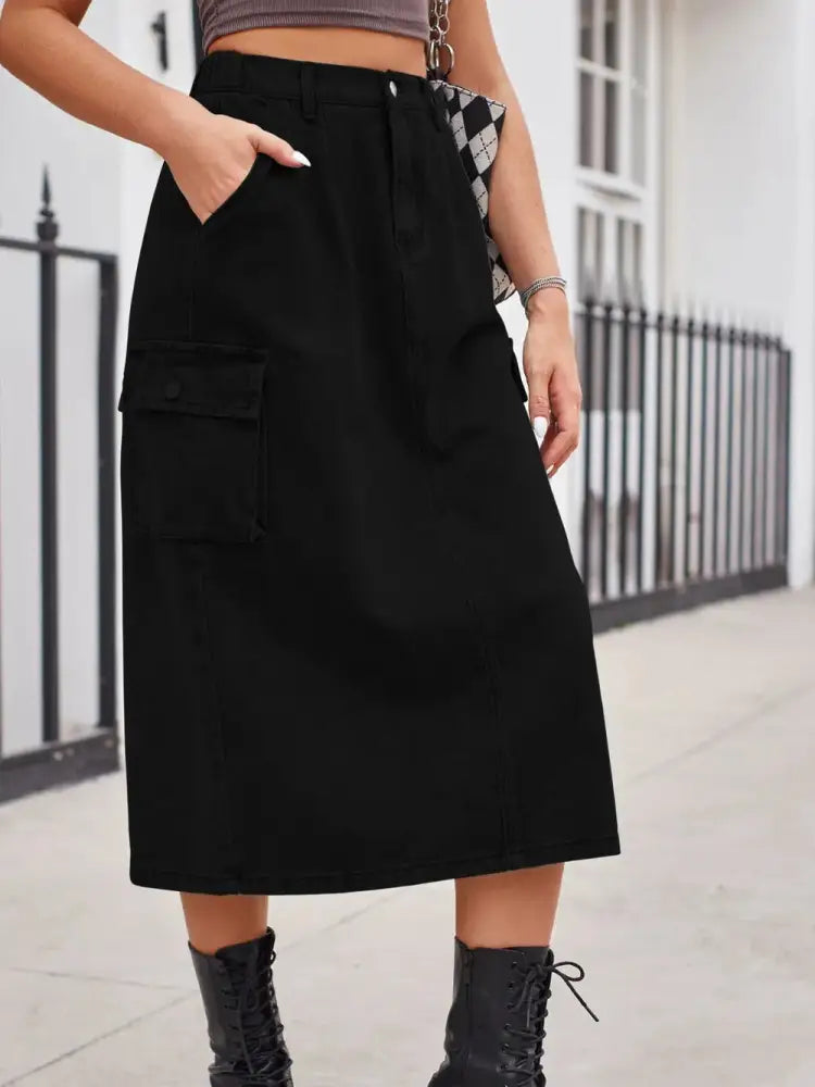 Slit Button Denim Skirt with Pockets – Streetwear Soulmate Style | same ANTHEM