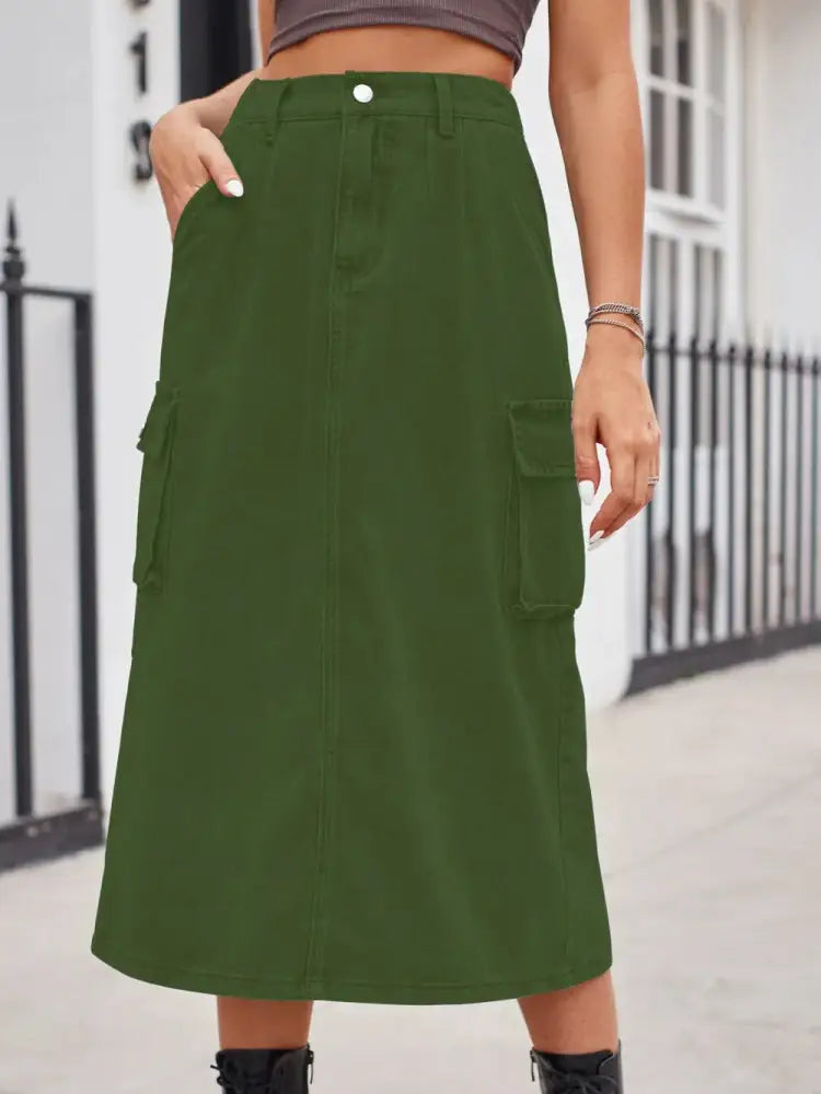 Slit Button Denim Skirt with Pockets – Streetwear Soulmate Style | same ANTHEM