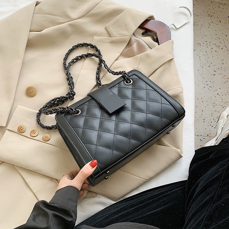 Small Black PU Leather Chain Bag | Soulmate Streetwear by same ANTHEM. - Black / 24cmx17cmx10cm