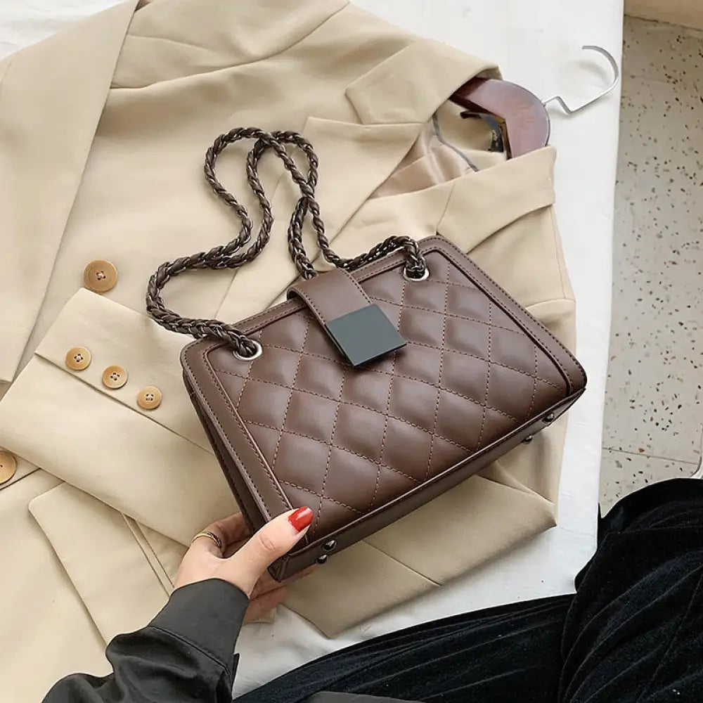 Small Black PU Leather Chain Bag | Soulmate Streetwear by same ANTHEM. - Coffee / 24cmx17cmx10cm