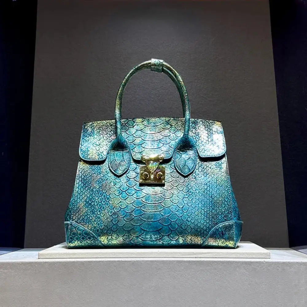 Snake Print Leather Crossbody Tote | Soulmate Streetwear – same ANTHEM. - Blue / 38cm * 14cm * 28.5cm
