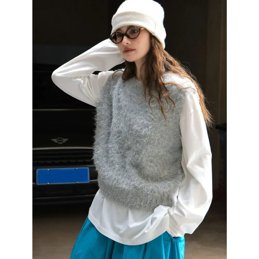 Soft Fluffy Wool Vest – Japanese Style Chic | same ANTHEM - gray / one size
