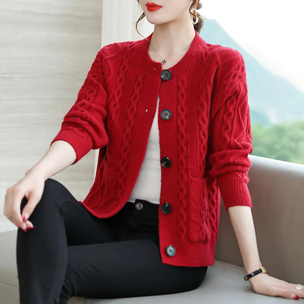 Soft Knit Cardigan Jacket – Chic Spring & Autumn Layer | same ANTHEM - Red / Average Size