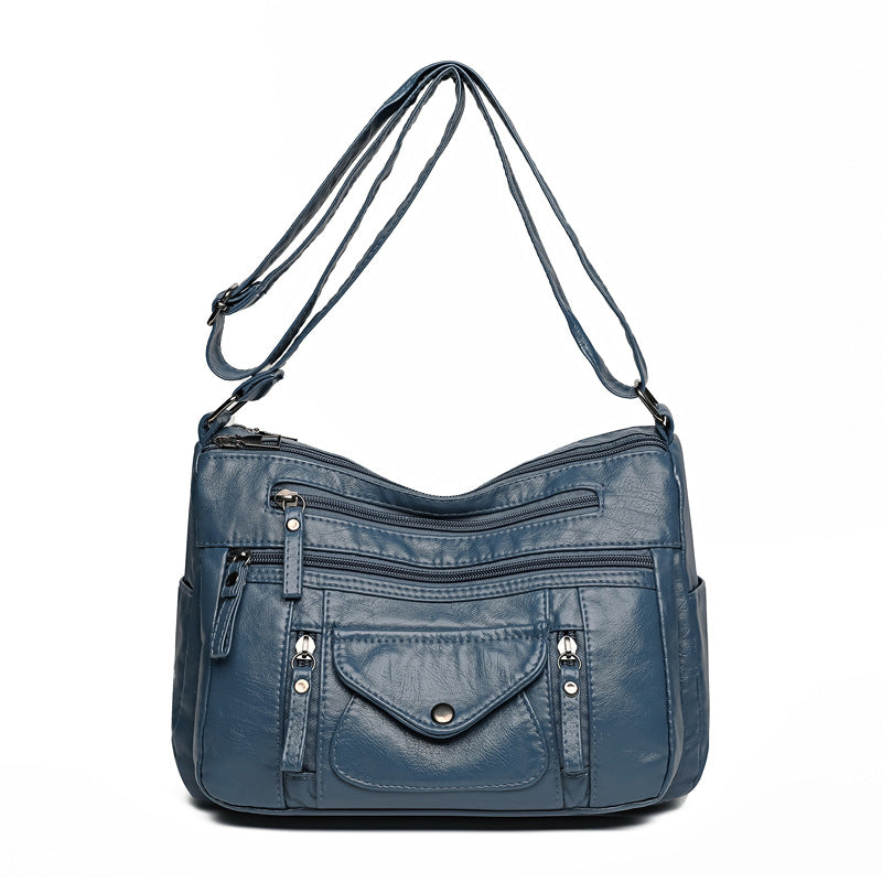 Soft Leather Large Capacity Shoulder Bag | same ANTHEM - Blue