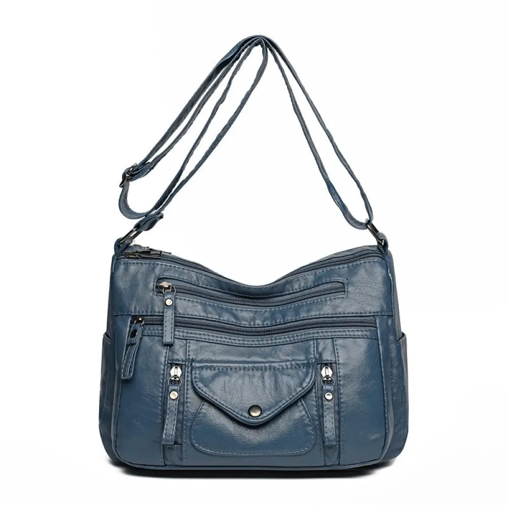 Soft Leather Large Capacity Shoulder Bag | same ANTHEM - Blue