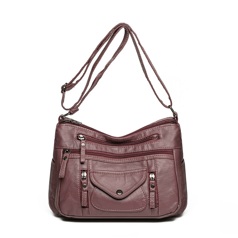 Soft Leather Large Capacity Shoulder Bag | same ANTHEM - Purple
