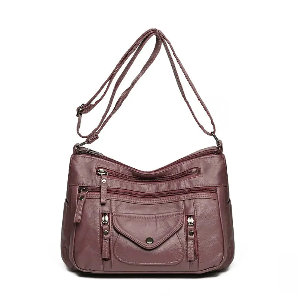 Soft Leather Large Capacity Shoulder Bag | same ANTHEM - Purple