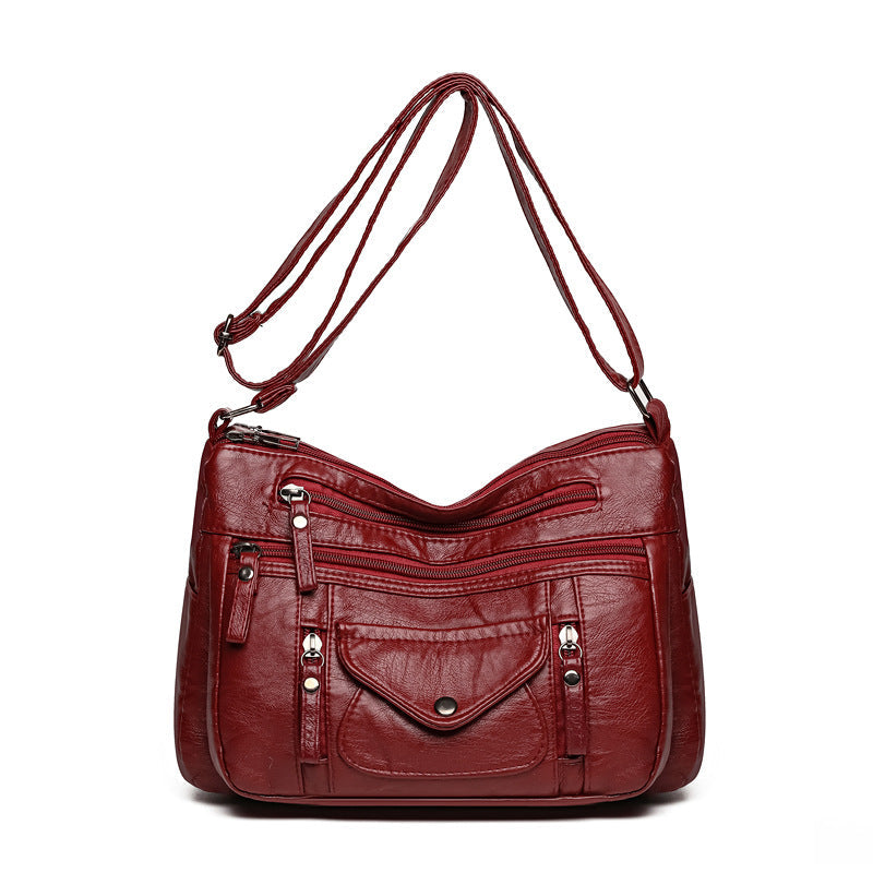 Soft Leather Large Capacity Shoulder Bag | same ANTHEM - Red