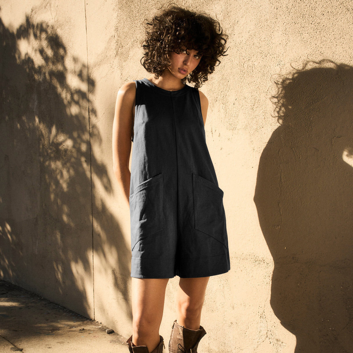 Solid Color Loose Onepiece with Pockets | Fashionable Summer Cargo Shorts Overalls for Women | Same Anthem - Black / L