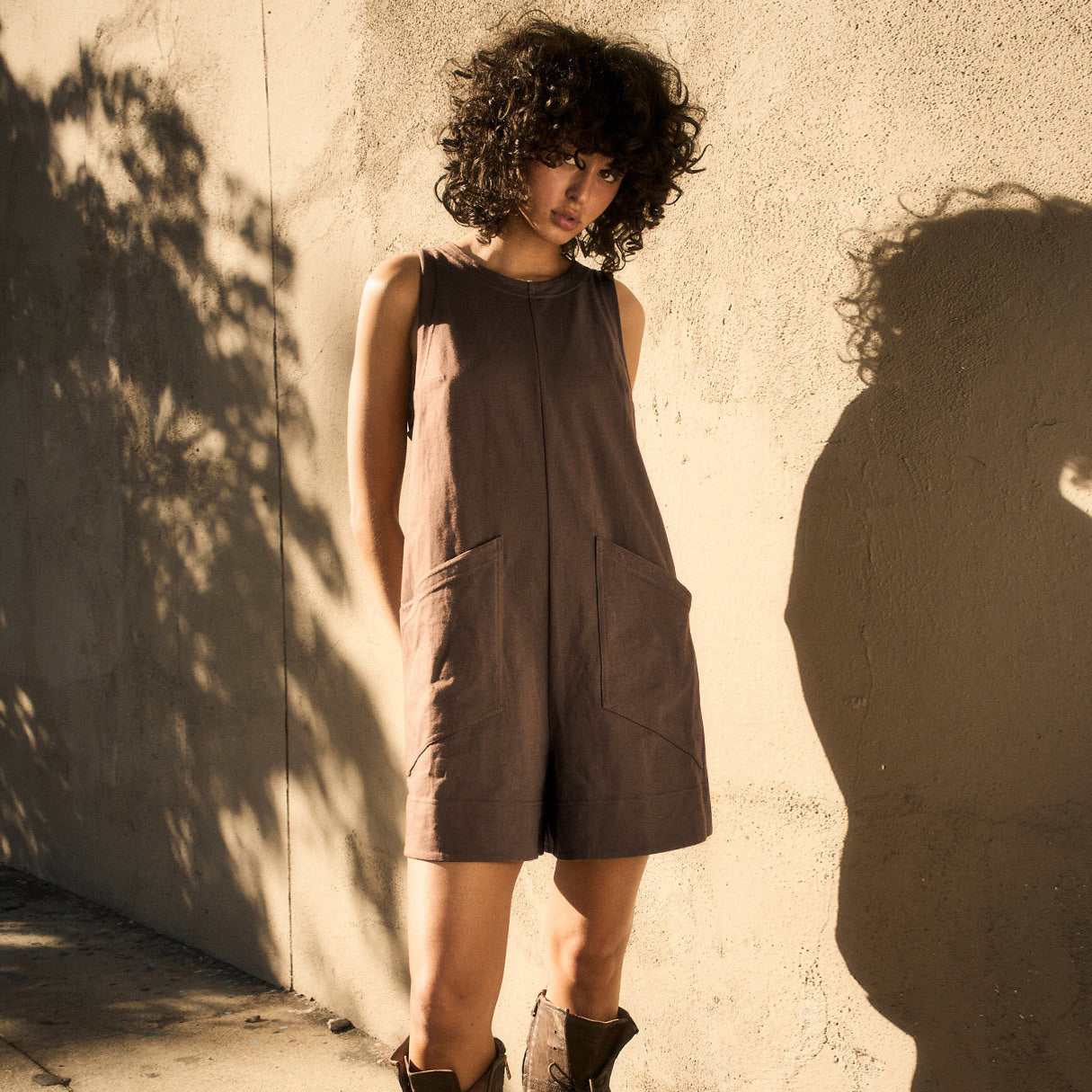 Solid Color Loose Onepiece with Pockets | Fashionable Summer Cargo Shorts Overalls for Women | Same Anthem - Coffee / L