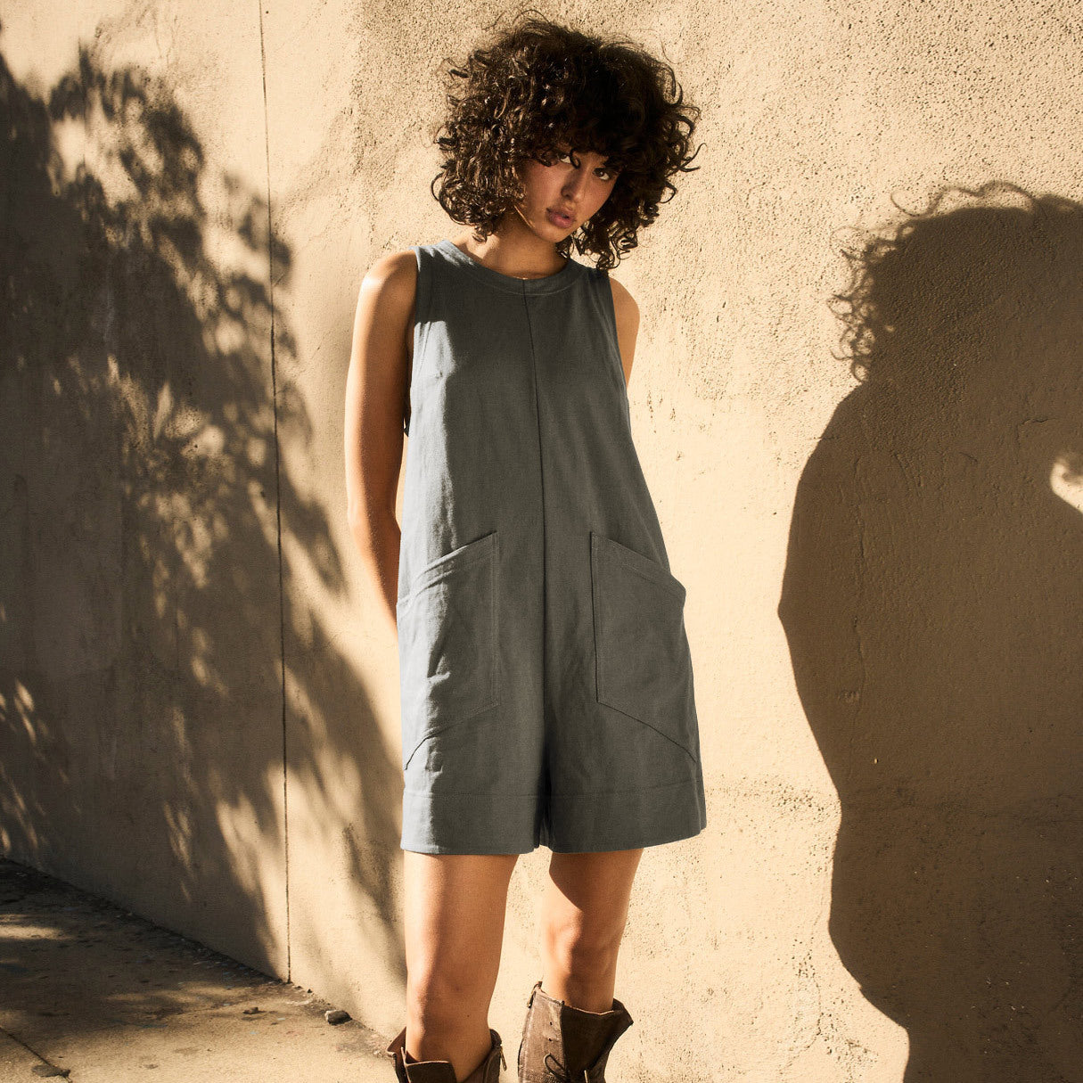 Solid Color Loose Onepiece with Pockets | Fashionable Summer Cargo Shorts Overalls for Women | Same Anthem - Dark Grey