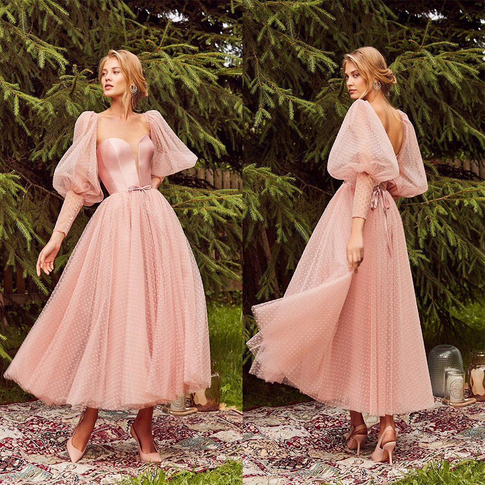 Solid Color Mid-Waist Long-Sleeved Open-Back Dress | Diva & Princess Style | Same Anthem