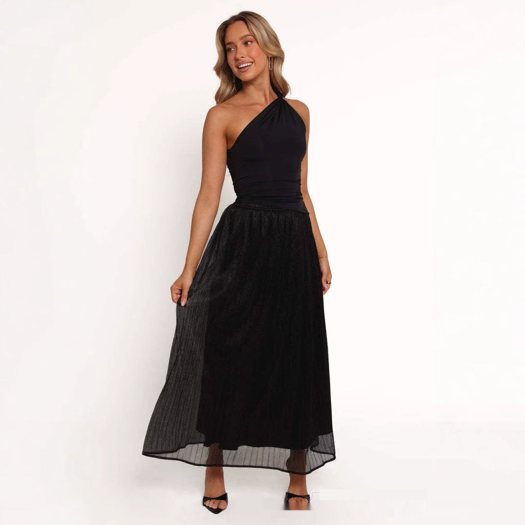 Solid Color Streamer Yarn Skirt – Women’s Summer High Waist Slimming A-Line Bright Silk Skirt | French Style Made