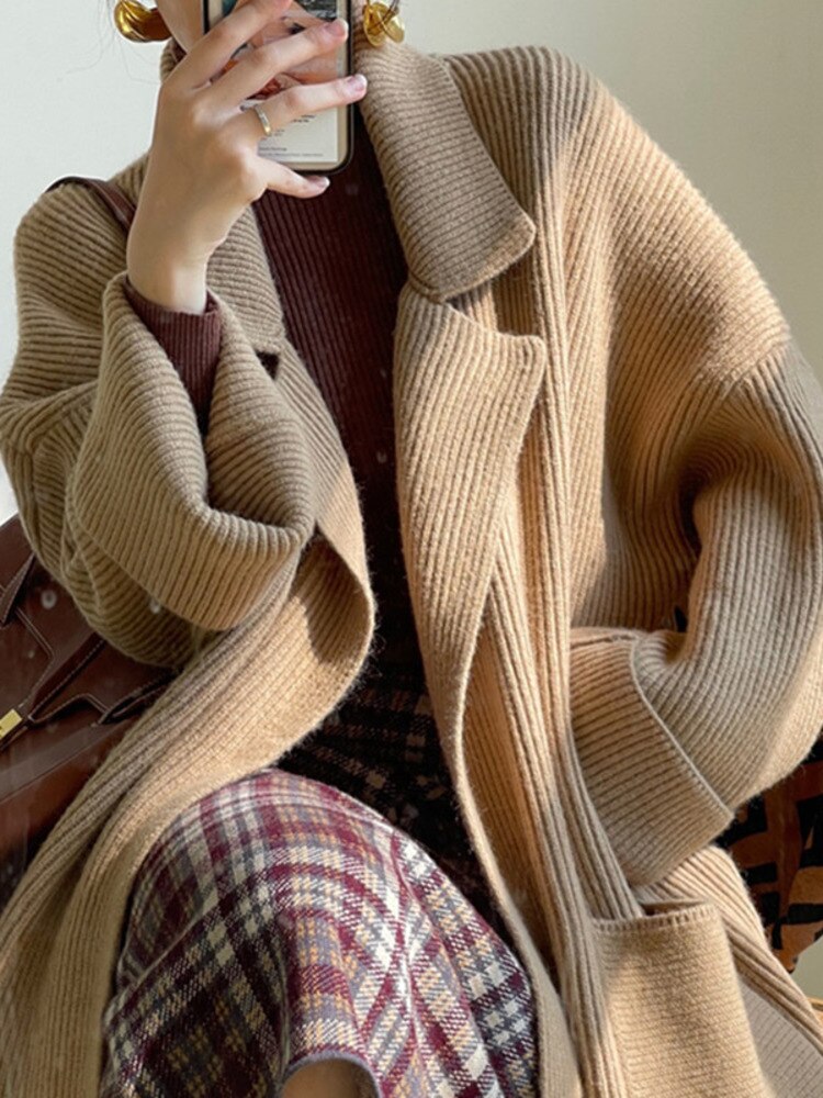Solid Lapel Knit Cardigan – French Japanese Vintage Streetwear | same ANTHEM.Casual Vintage Clothing Autumn Winter