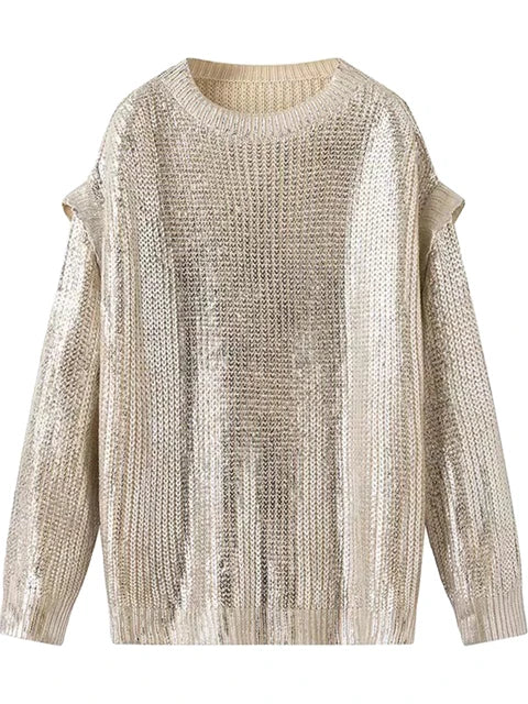 Solid Sequin Design Sweater – dreamy chic streetwear | same ANTHEM. - Apricot / S