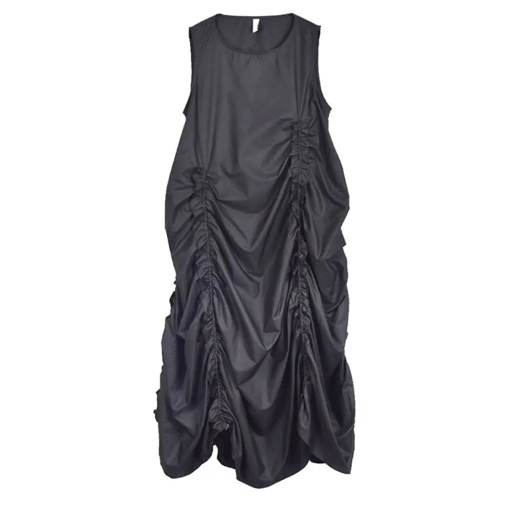 Solid Shirring Sleeveless Dress – Loose Fit Soulmate Streetwear | same ANTHEM - black / One Size