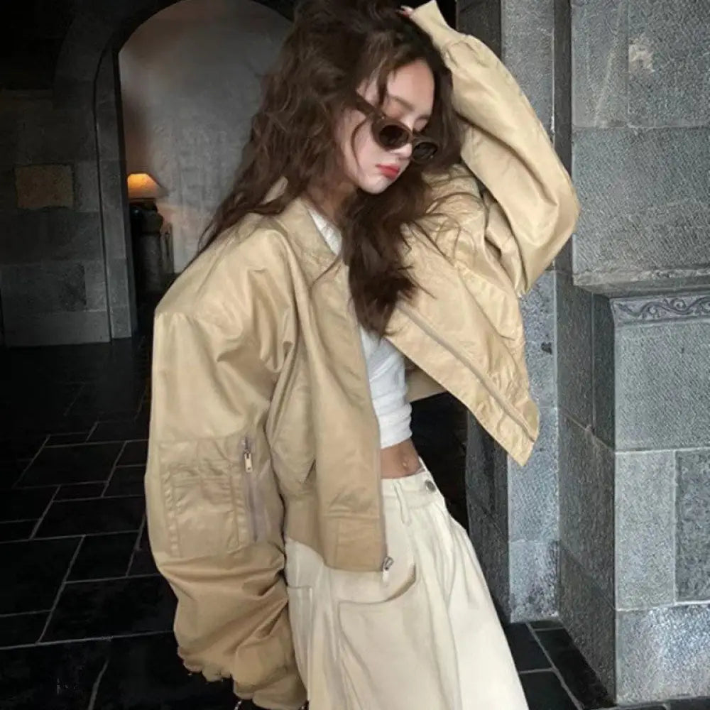 Soulmate American Retro Bomber Jacket – Casual & Bold - Khaki / L - Jacket