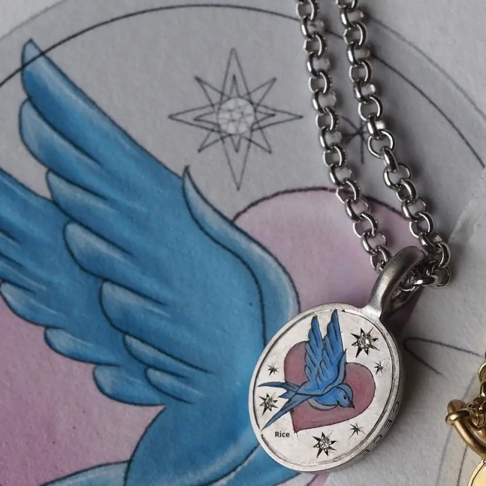 Soulmate Bird Heart Oval Necklace | Boho Chic Love & Connection Jewellery | same ANTHEM - Steel Color
